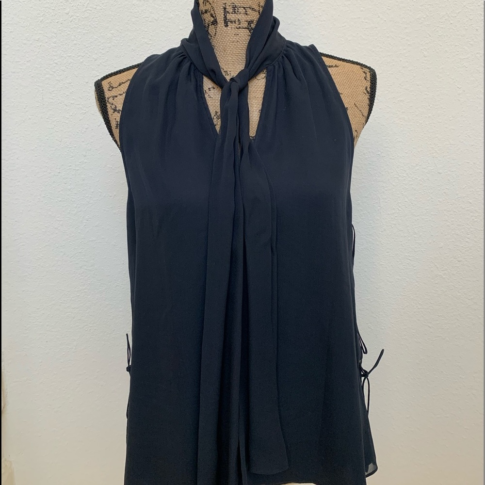 Halston Heritage sleeveless dark blue silk shirt S